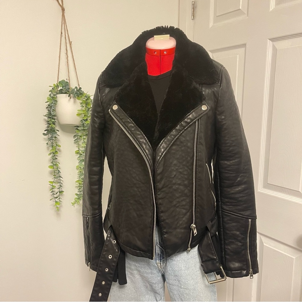 Topshop | shearling faux leather moto jacket - Picture 2 of 12